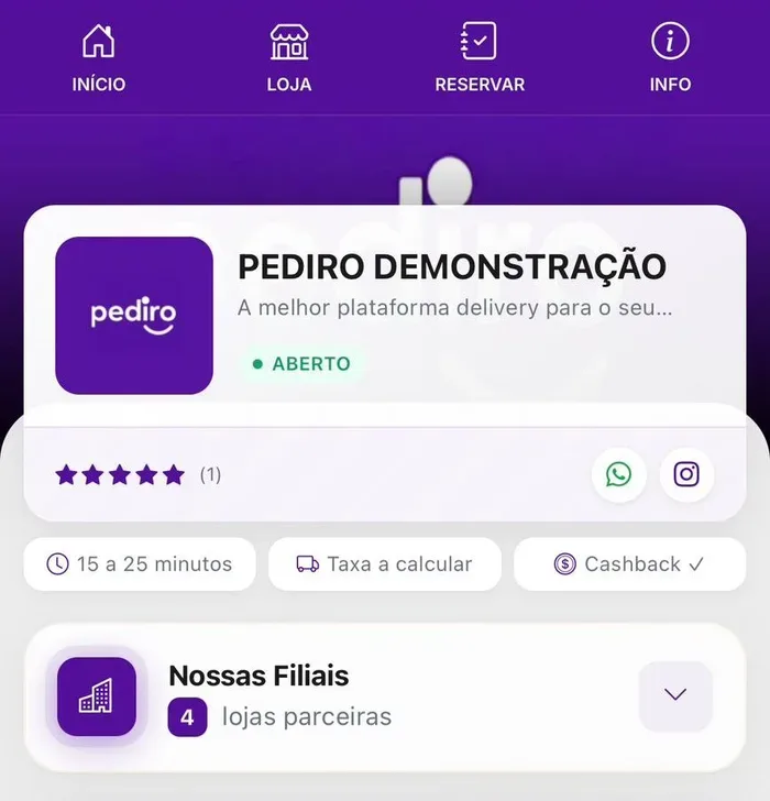 Cardápio digital da Pediro aberto no celular