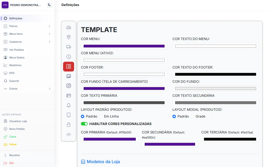 Personalização do cardápio